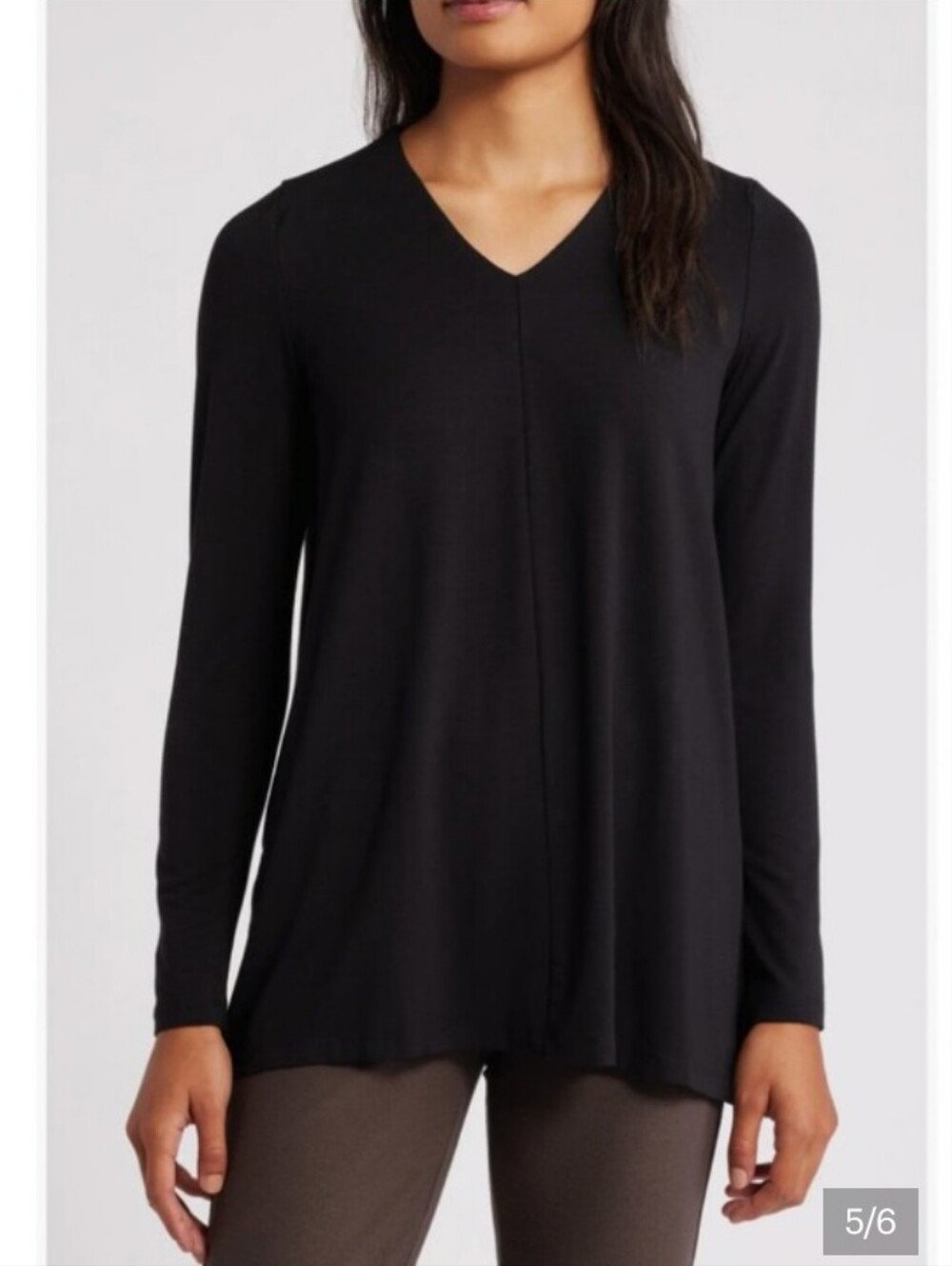 Eileen Fisher Organic Cotton V Neck Long Sleeve Tunic Top